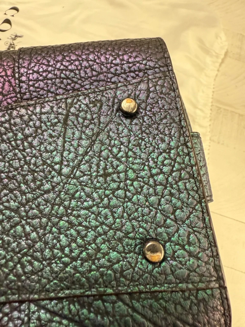 Coach Rogue Metallic Iridescent Purple Pebbled Leather Satchel